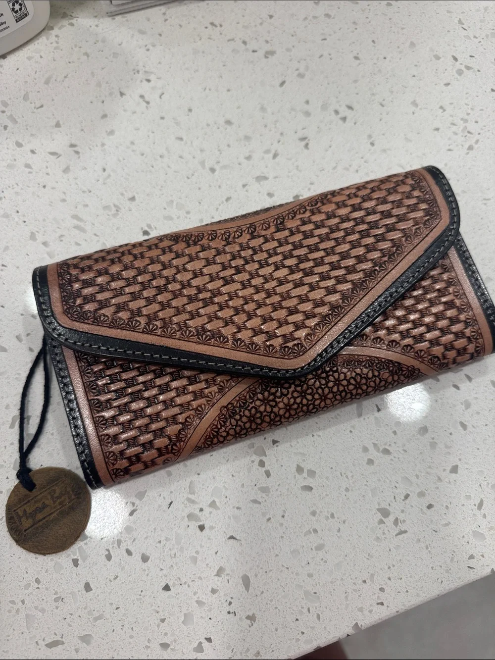 Myra Bag Brown Tooled Leather Wallet Clutch